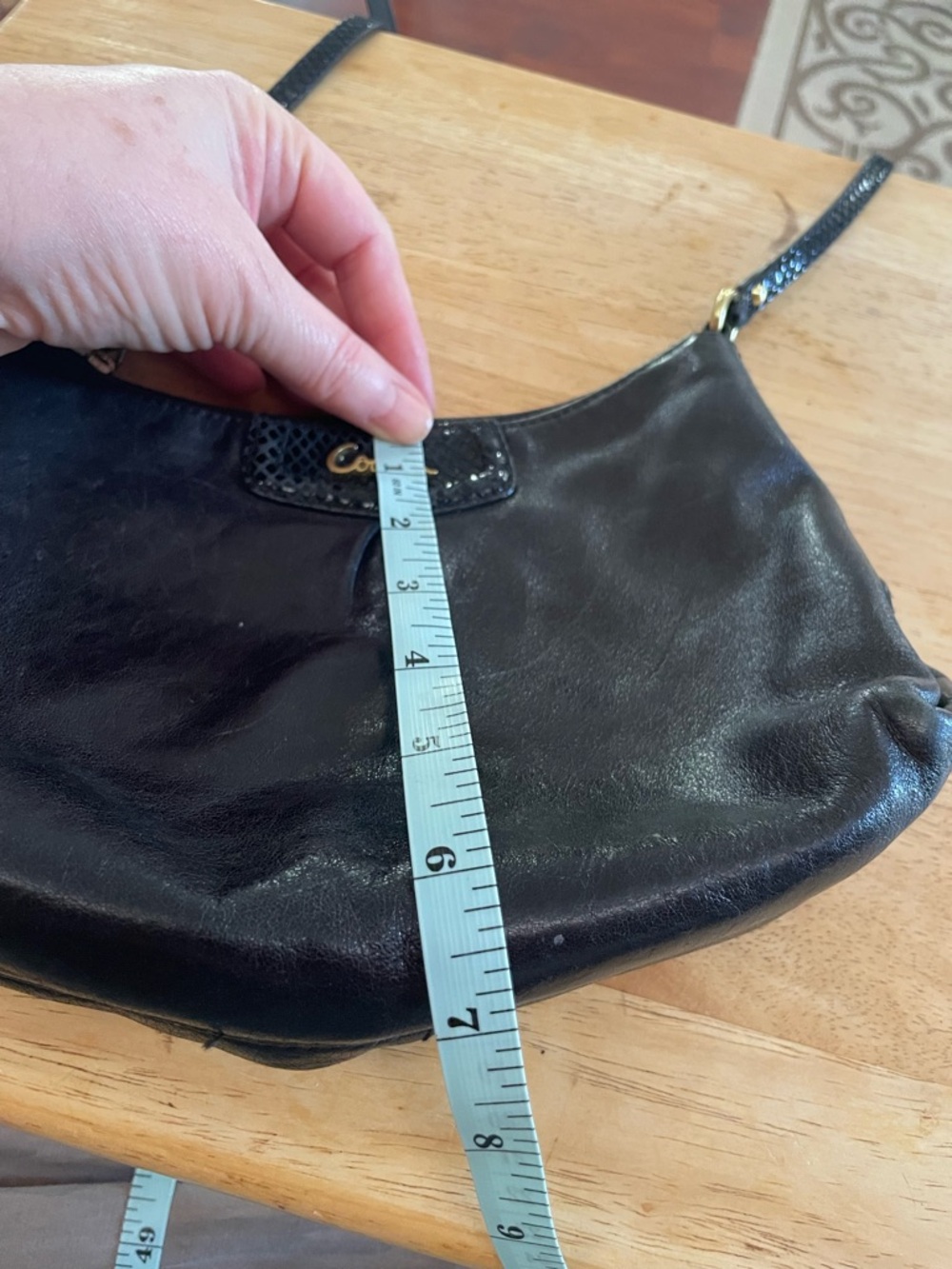 Coach Ashley black leather crossbody bag purse snake embossed adjustable strap - Picture 11 of 16